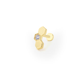 Modern Tasarım Tek Taşlı 14 Ayar Altın Piercing