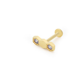 İki Taşlı Geometrik 14 Ayar Altın Piercing