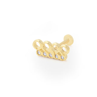 Geometrik Halkalı Taşlı 14 Ayar Altın Piercing