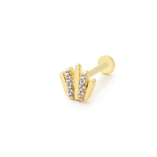 Parıltılı Taç Desenli 14 Ayar Altın Piercing