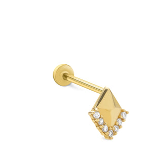 Taçlı Piramit 14 Ayar Altın Piercing