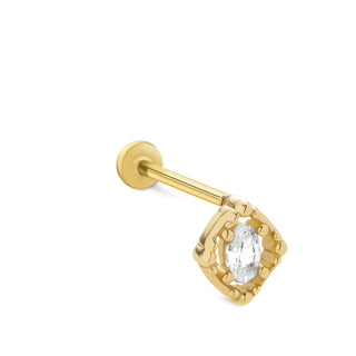 Desenli Oval Parıltı 14 Ayar Altın Piercing