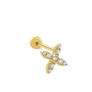 Işıltılı Dört Yaprak 14 Ayar Altın Piercing