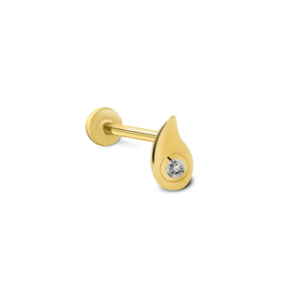 Gözyaşı Tasarım Tek Taşlı 14 Ayar Altın Piercing