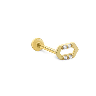 Altıgen Çerçeveli Taşlı 14 Ayar Altın Piercing