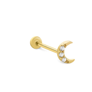 Üç Taşlı Ay 14 Ayar Altın Piercing
