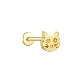 Kedi Yüzü Figürlü 14 Ayar Altın Piercing