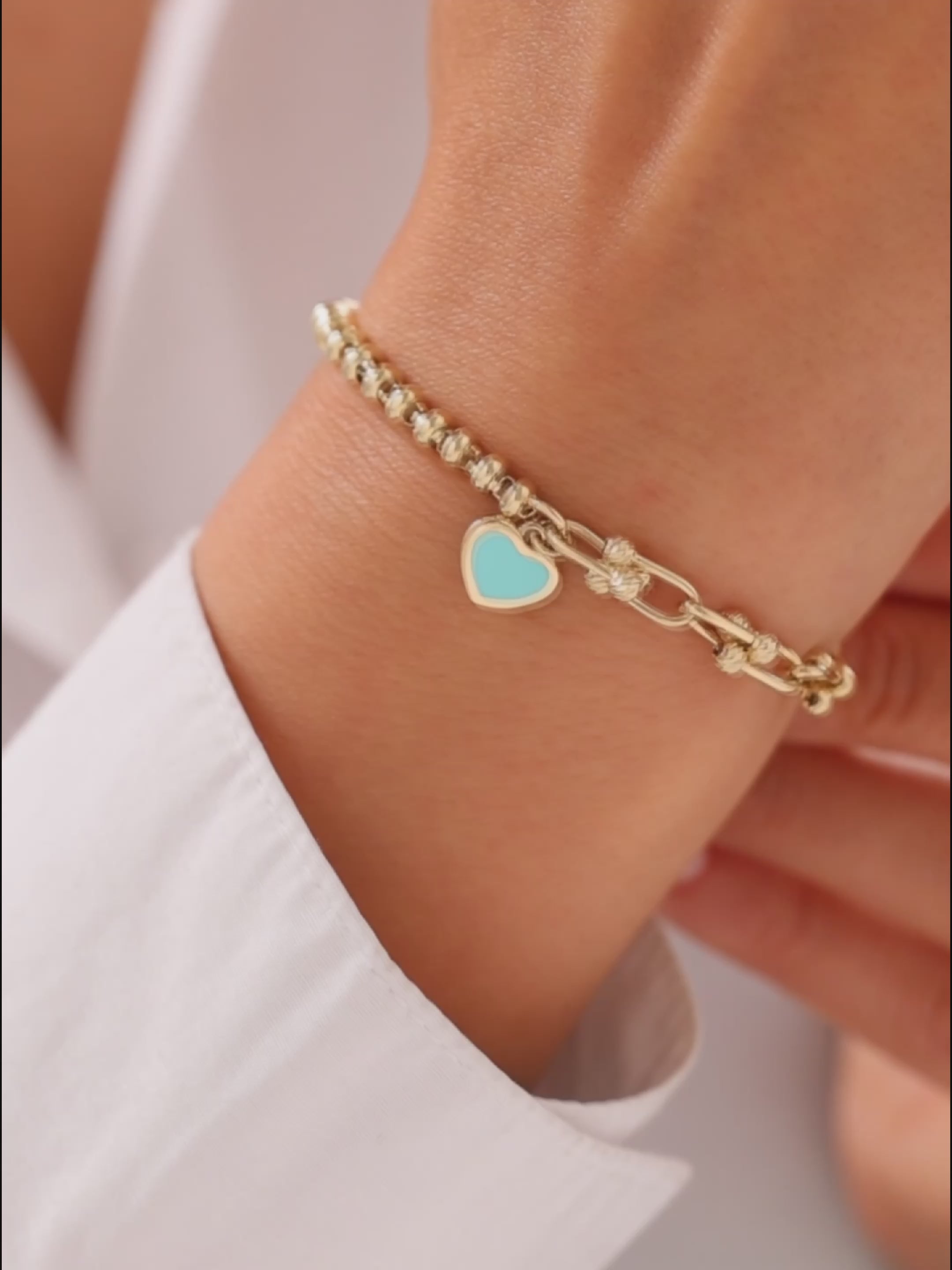 Cetaş Love & Heart Kalp Charm Detaylı 14 Ayar Altın Turkuaz Mine