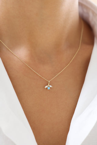 Şık ve Zarif Turkuaz Taşlı 14 Ayar Altın Kolye