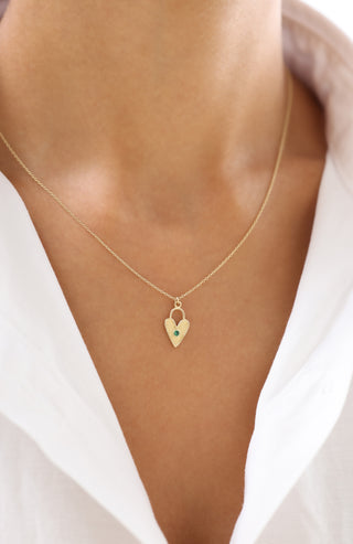 Yeşil Taşlı Kalp Kilit 14 Ayar Altın Kolye