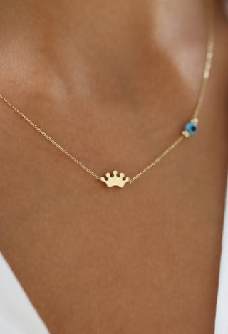 Taç Figürlü Nazar Boncuklu 14 Ayar Altın Kolye