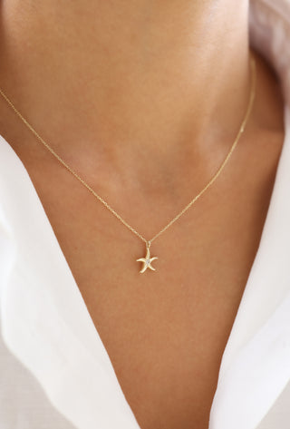 Taşlı Deniz Yıldızı 14 Ayar Altın Kolye