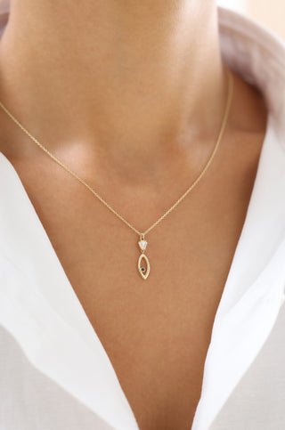 Siyah Taşlı Şans Sembolü 14 Ayar Altın Kolye