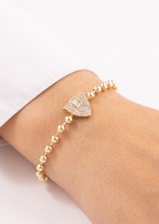 Taşlı Kalp Figürlü Top Zincir Bileklik