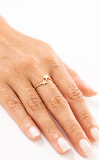 Taşlı ve Düz Yıldız Model 14 Ayar Altın Yüzük