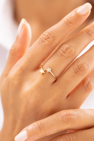 Taşlı ve Düz Yıldız Model 14 Ayar Altın Yüzük