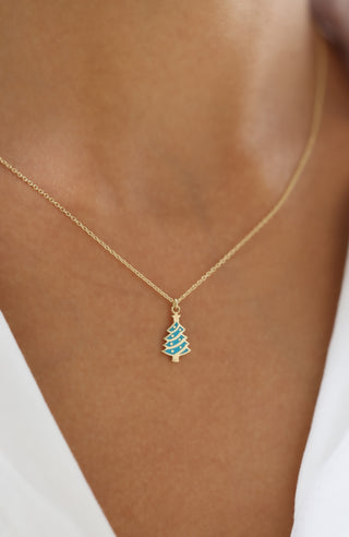 Turkuaz Mineli Çam Ağacı 14 Ayar Altın Kolye