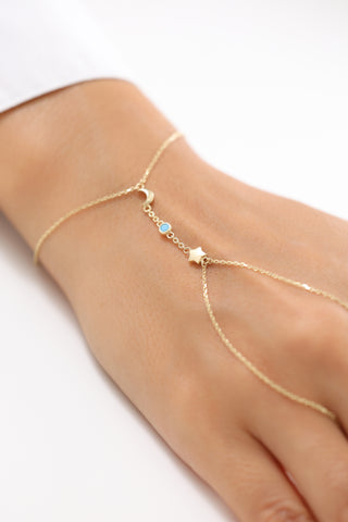 Turkuaz Taşlı Ay Yıldız Figürlü 14 Ayar Altın Şahmeran