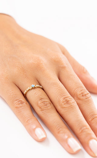 Turkuaz Taşlı ve Taş Sıralı 14 Ayar Altın Yüzük