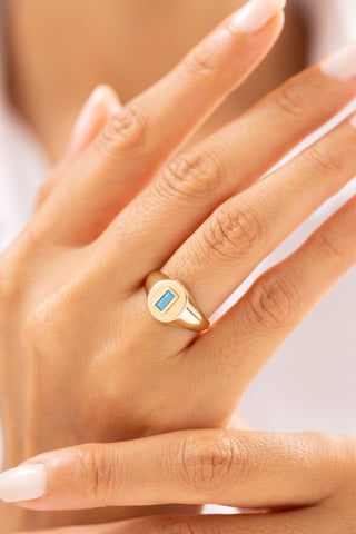 Turkuaz Taşlı Yuvarlak Model 14 Ayar Altın Yüzük