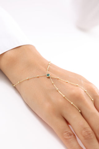 Yeşil Taşlı Toplu Zincir 14 Ayar Altın Şahmeran