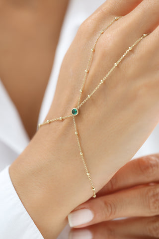 Yeşil Taşlı Toplu Zincir 14 Ayar Altın Şahmeran