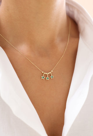 Yıldız Figürlü Yeşil Taşlı 14 Ayar Altın Kolye