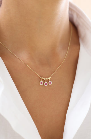 Yuvarlak Formda Mor Taş Detaylı 14 Ayar Altın Kolye