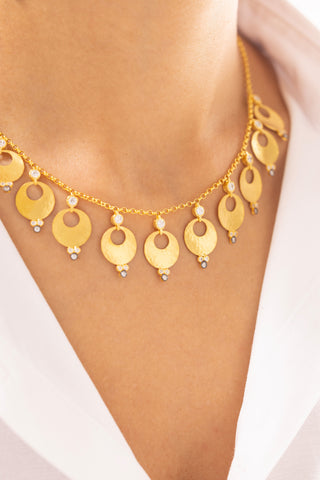 Yuvarlak Halkalı Taşlı 14 Ayar Altın Kolye